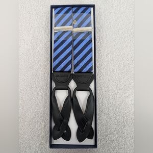 NIB Brooks Brothers Men's O/S Navy Diagonal Stripe Silk Adjustable Suspenders